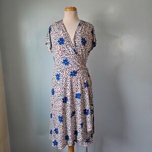 Vicky Tiel Womens Blue Pink Floral Confetti Wrap Dress Split Flutter Sleeve M